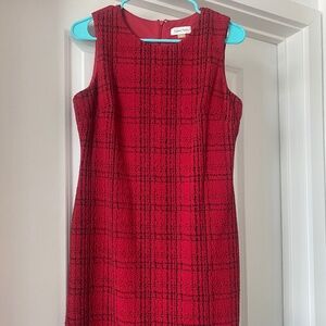 Calvin Klein Red Cozy Fitted Dress w/ Black Plaid Design